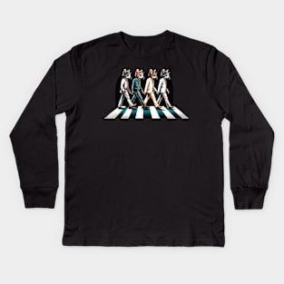Feline Fab Four - Cat Beatles Abbey Road Parody Art Kids Long Sleeve T-Shirt